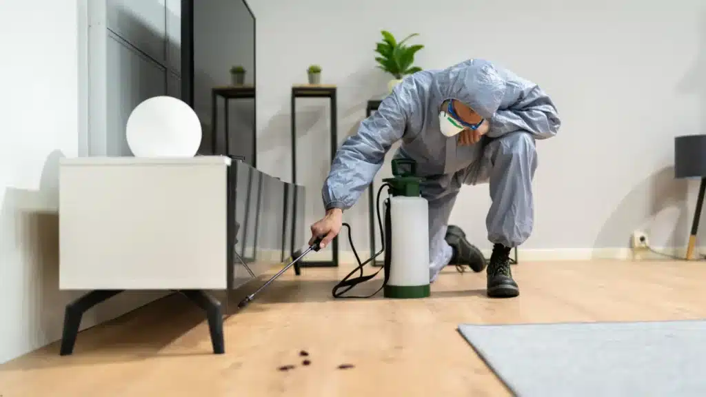 Exterminator spraying for pests