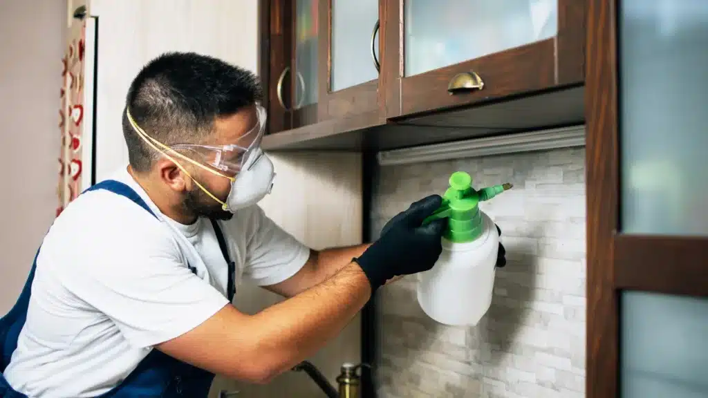 Exterminator spraying for pests