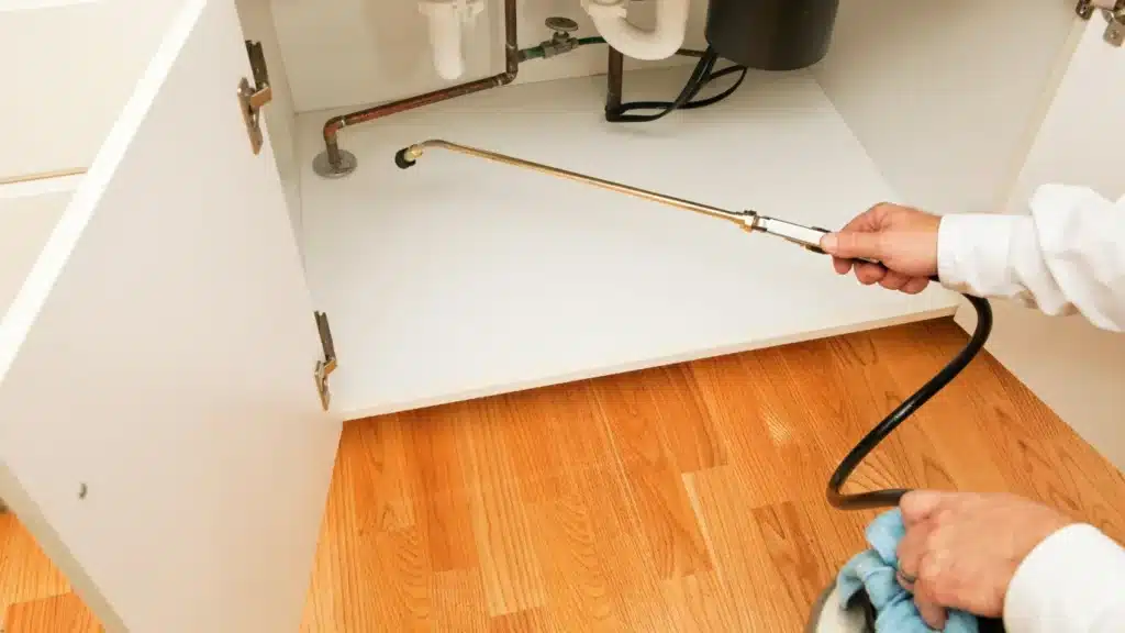 Exterminator spraying for pests